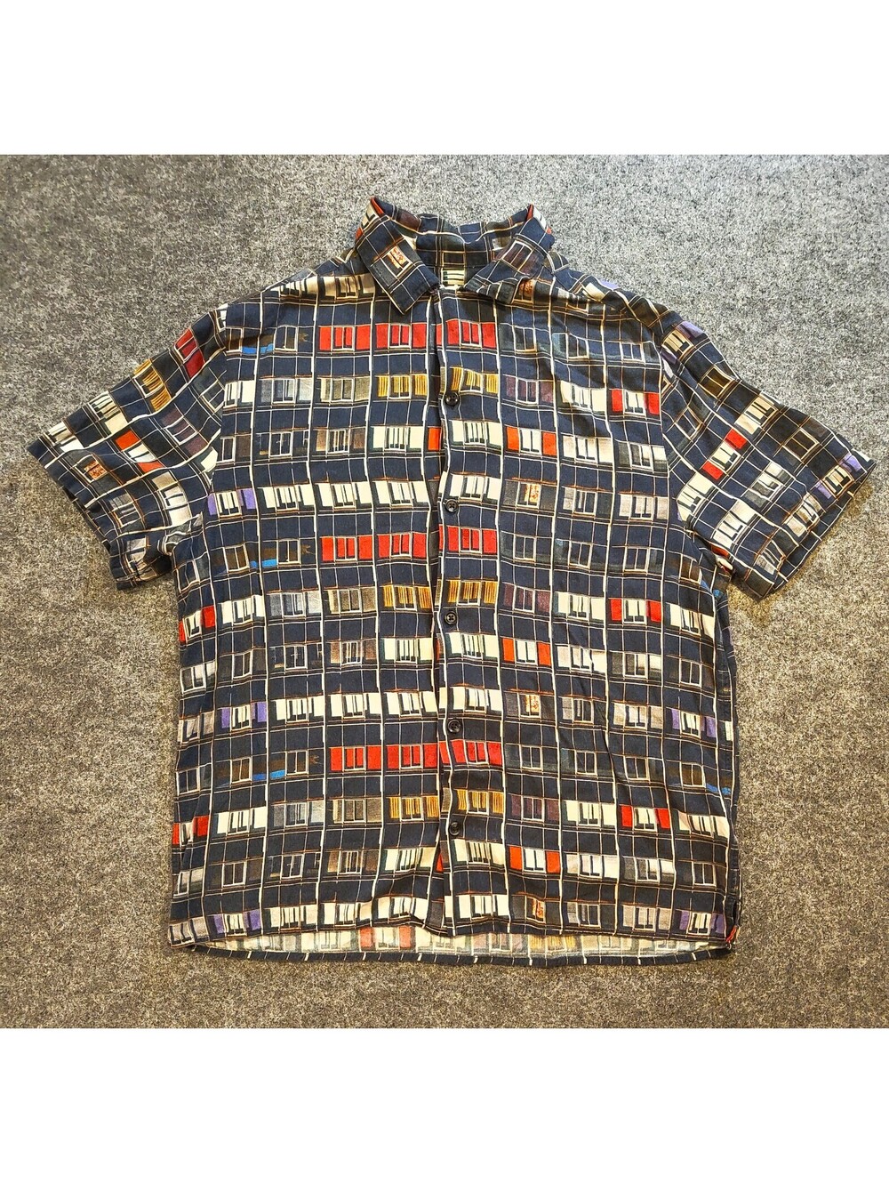 TOPMAN Shirt Men’s Small Geometric Color Block Short Sleeve Button Up Modern